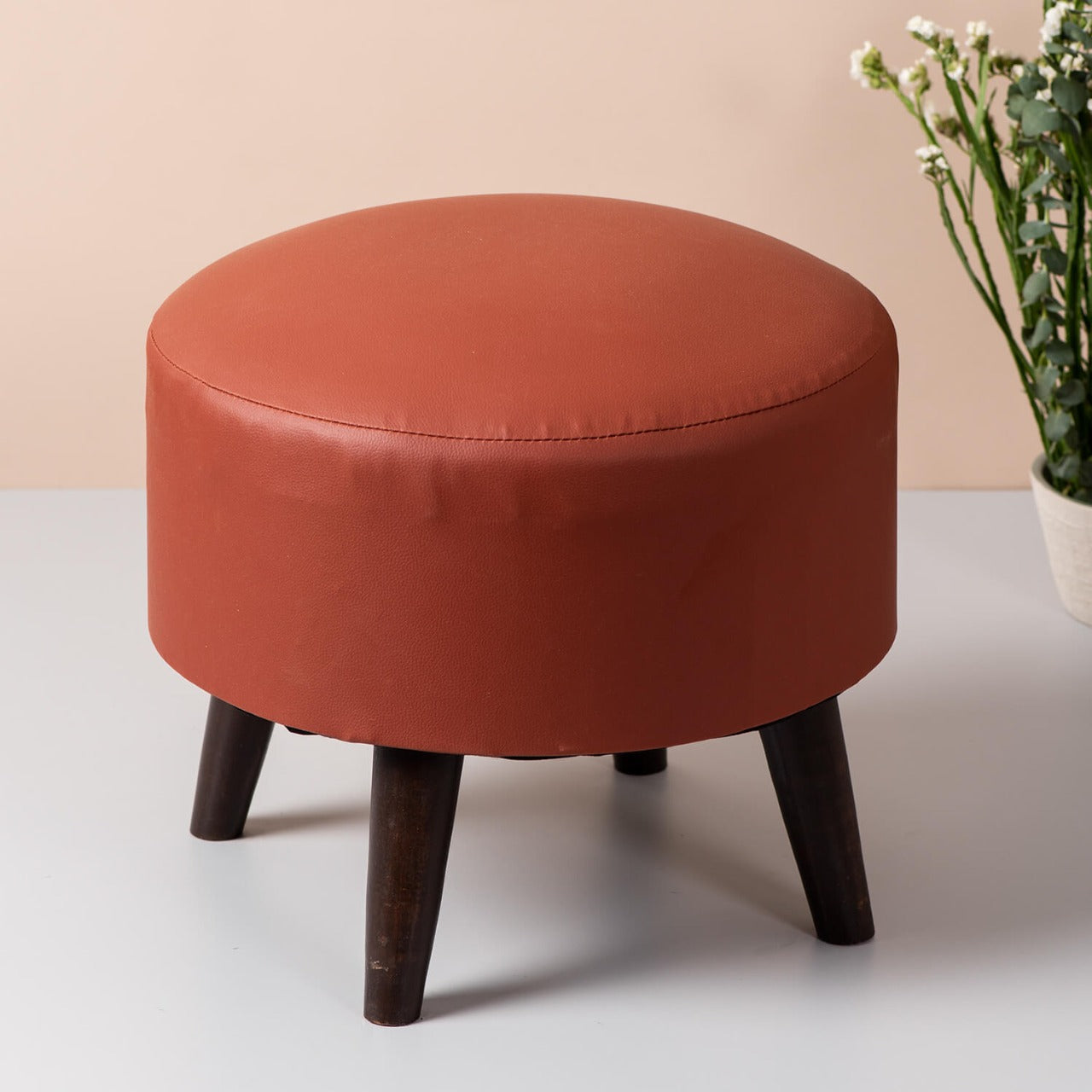 Wooden Ottomans: Leatherette Round Ottoman
