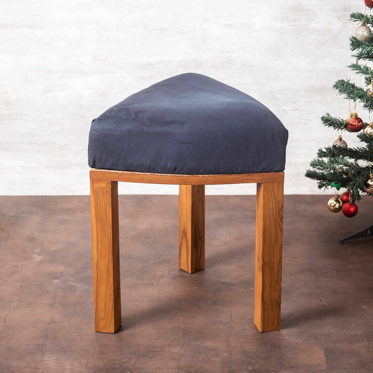 Wooden Ottomans: Navy Blue Triangle Ottoman