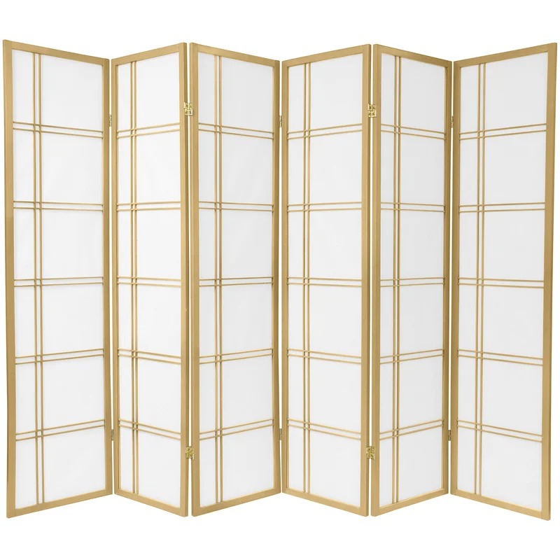 Wooden Partition: 103.5'' W x 70'' H 6 - Panel Solid Wood Folding Wooden Partition