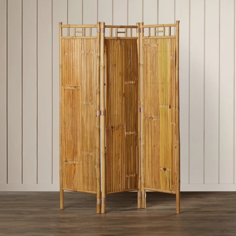 Wooden Partition: 48'' W x 63'' H 3 - Panel Bamboo/Rattan Folding Wooden Partition