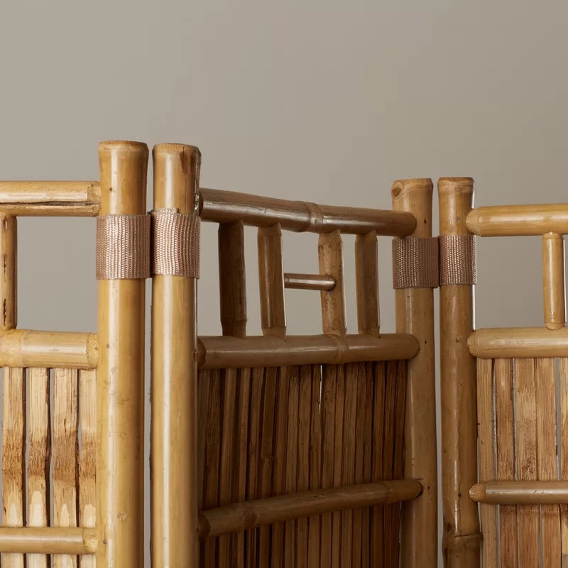 Wooden Partition: 48'' W x 63'' H 3 - Panel Bamboo/Rattan Folding Wooden Partition