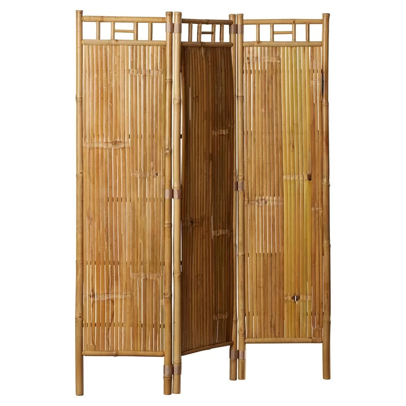 Wooden Partition: 48'' W x 63'' H 3 - Panel Bamboo/Rattan Folding Wooden Partition