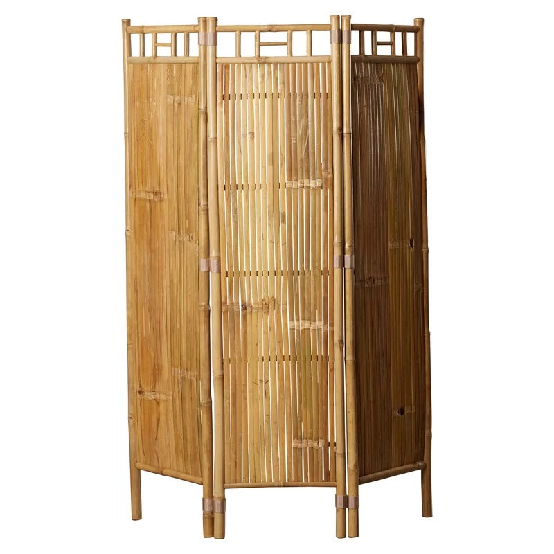 Wooden Partition: 48'' W x 63'' H 3 - Panel Bamboo/Rattan Folding Wooden Partition