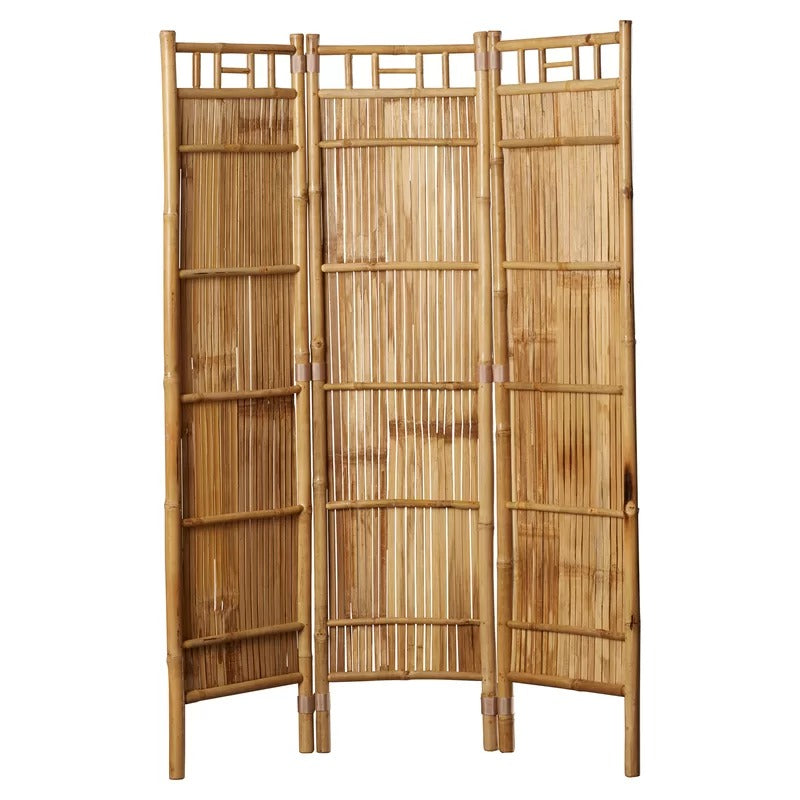 Wooden Partition: 48'' W x 63'' H 3 - Panel Bamboo/Rattan Folding Wooden Partition