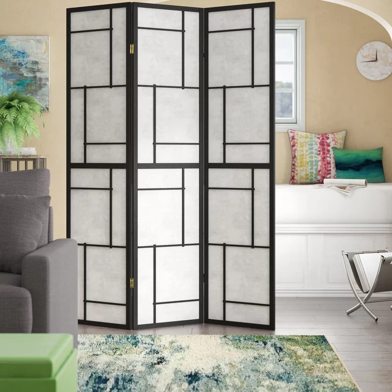 Wooden Partition: 54'' W x 70.25'' H 3 - Panel Folding Wooden Partition