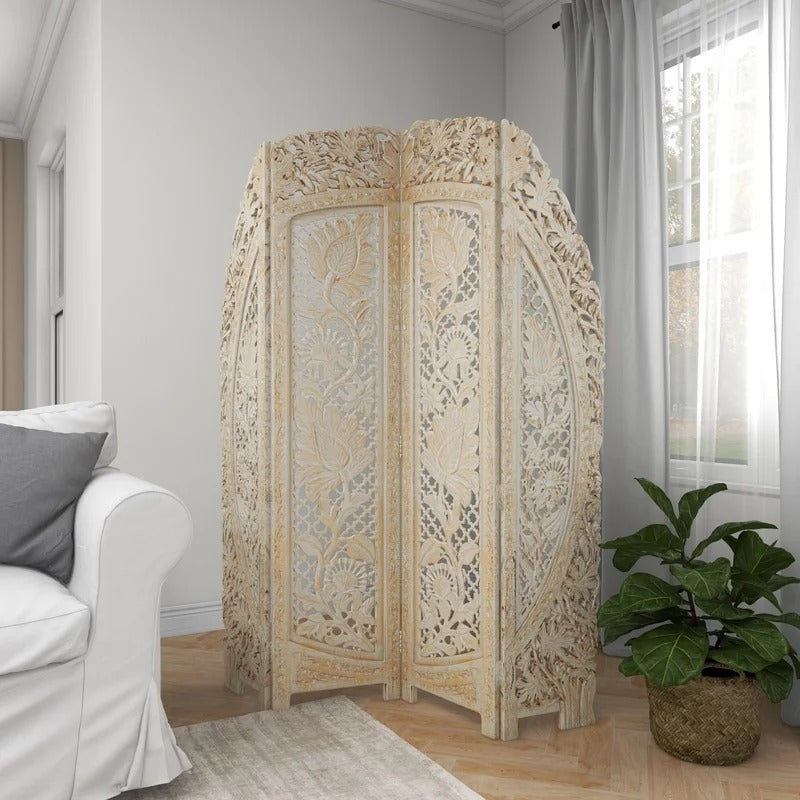 Wooden Partition 60'' W x 72'' H 4 - Panel Solid Wood