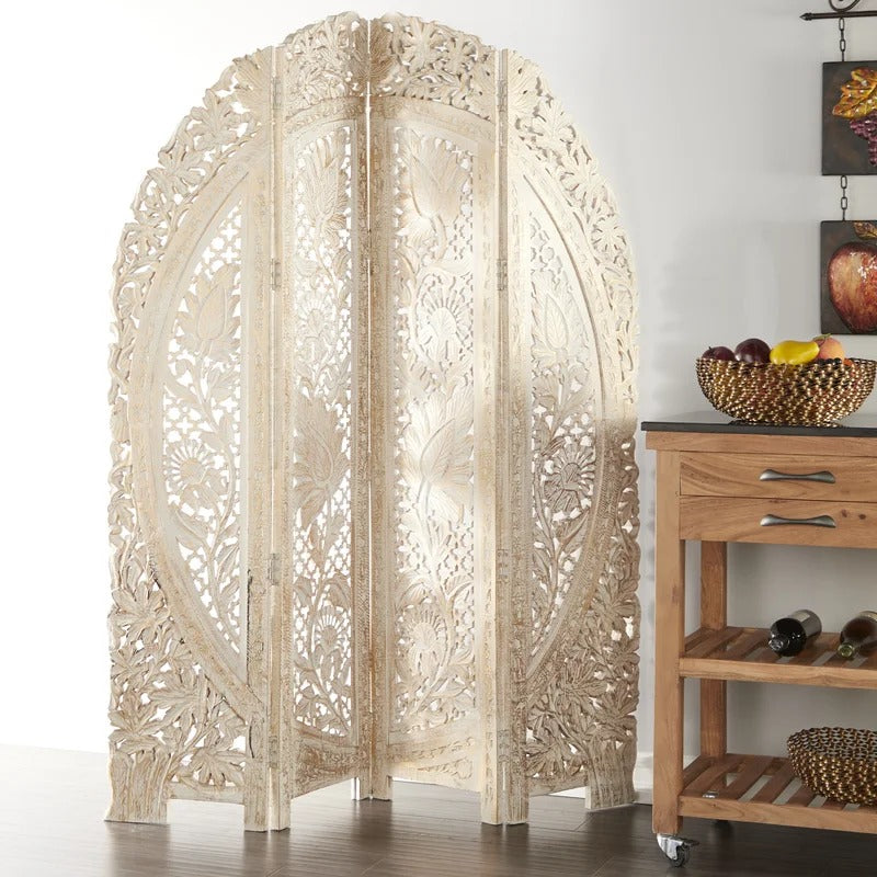 Wooden Partition 60'' W x 72'' H 4 - Panel Solid Wood