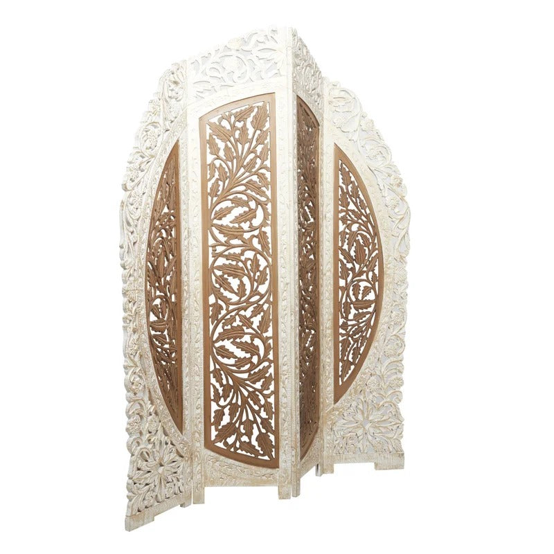 Wooden Partition 62'' W x 72'' H 4 - Panel Solid Wood Folding Wooden Partition