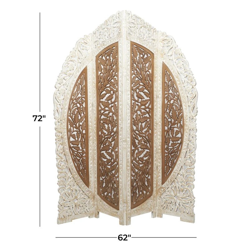 Wooden Partition 62'' W x 72'' H 4 - Panel Solid Wood Folding Wooden Partition