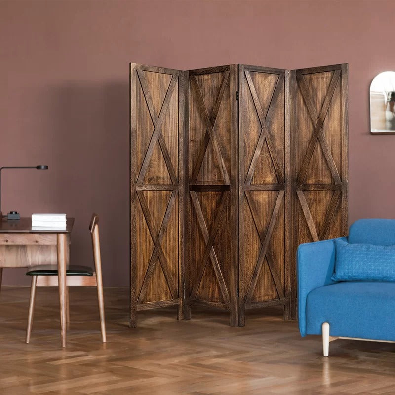 Wooden Partition 63'' W x 67'' H 4 - Panel Folding Wooden Partition