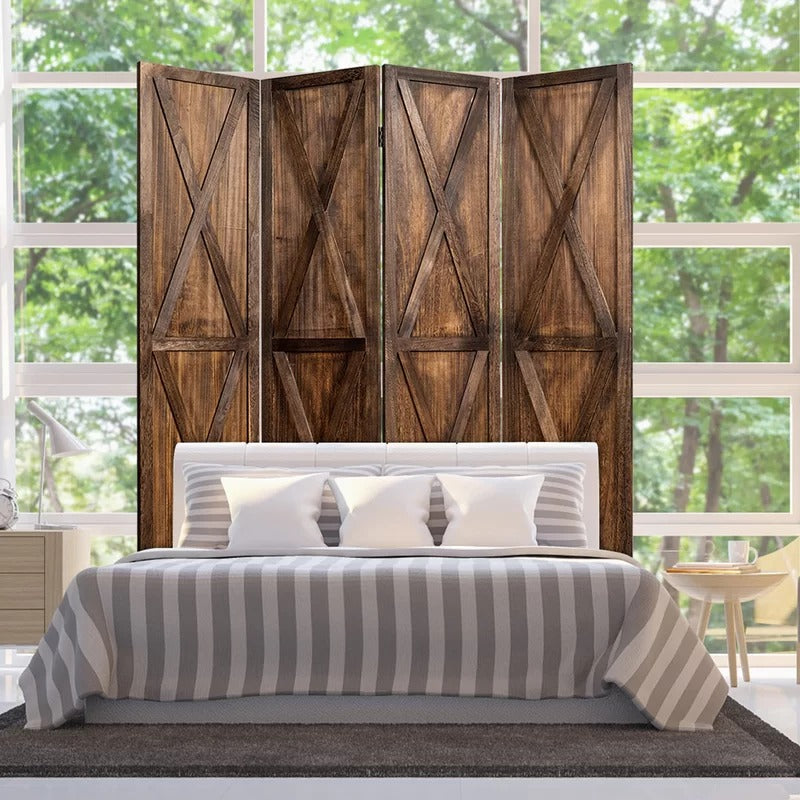 Wooden Partition 63'' W x 67'' H 4 - Panel Folding Wooden Partition