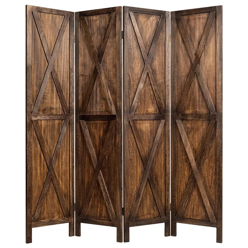 Wooden Partition 63'' W x 67'' H 4 - Panel Folding Wooden Partition