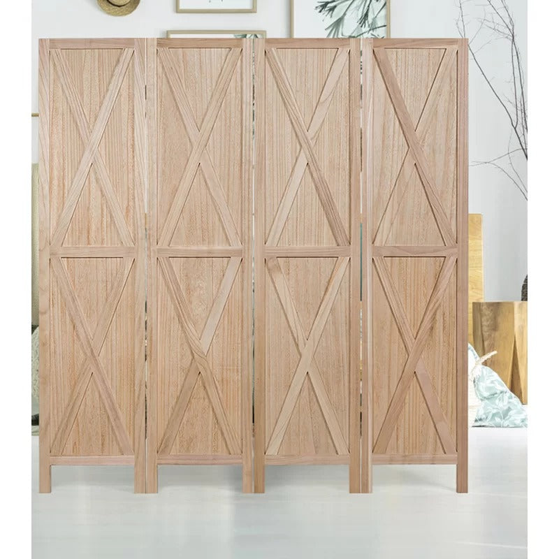 Wooden Partition 63'' W x 67'' H 4 - Panel Folding Wooden Partition