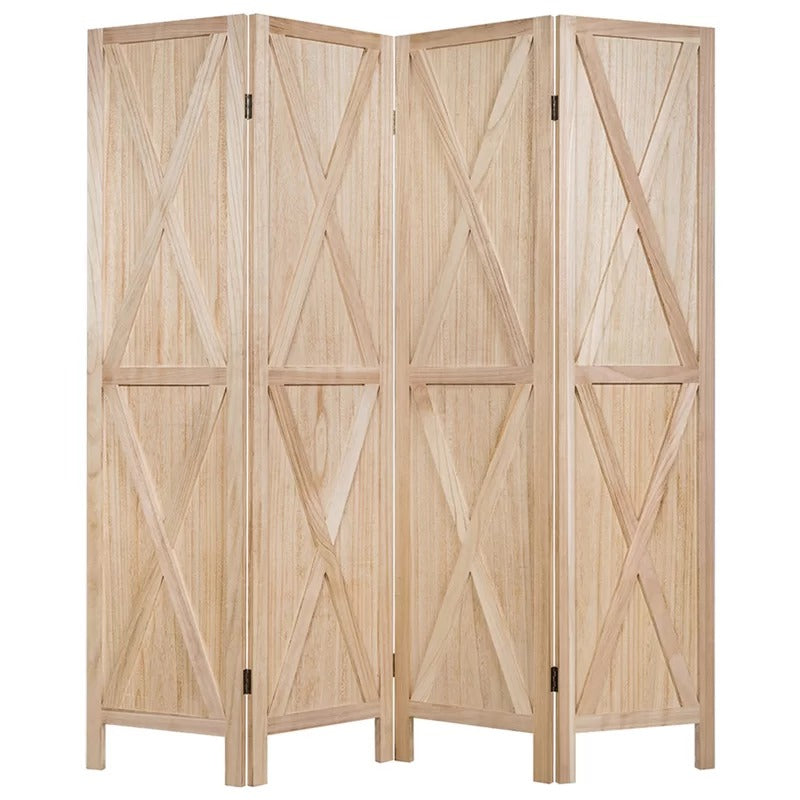 Wooden Partition 63'' W x 67'' H 4 - Panel Folding Wooden Partition