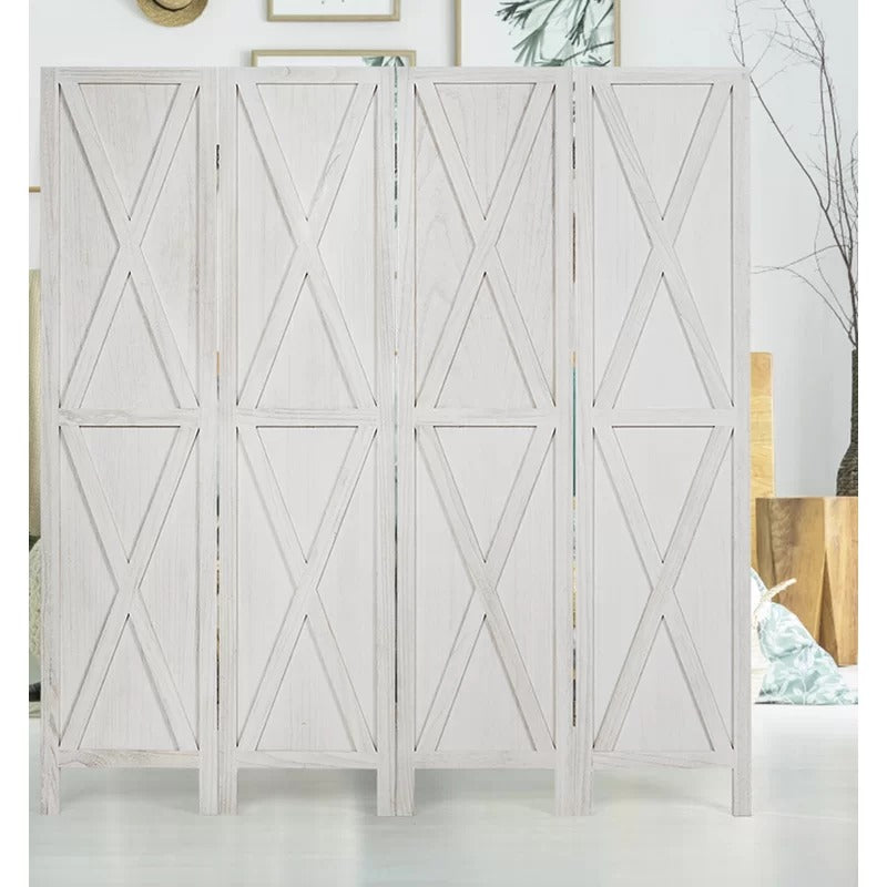 Wooden Partition 63'' W x 67'' H 4 - Panel Folding Wooden Partition
