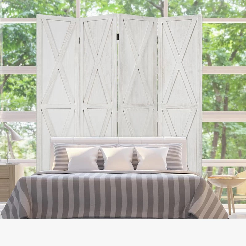 Wooden Partition 63'' W x 67'' H 4 - Panel Folding Wooden Partition