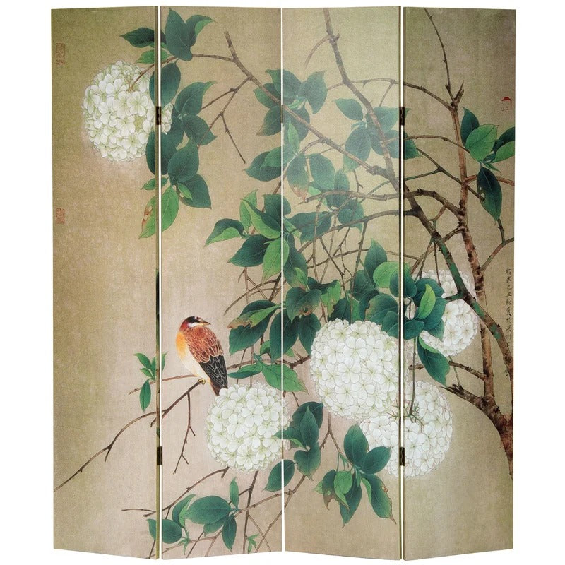 Wooden Partition: 64'' W x 71'' H 4 - Panel Solid Wood Folding Wooden Partition