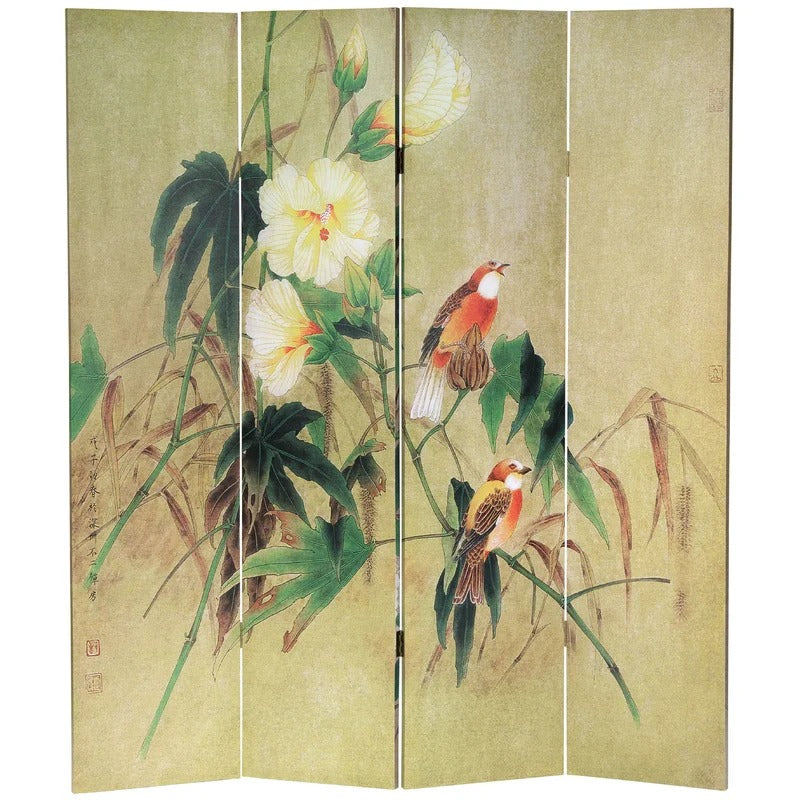 Wooden Partition: 64'' W x 71'' H 4 - Panel Solid Wood Folding Wooden Partition