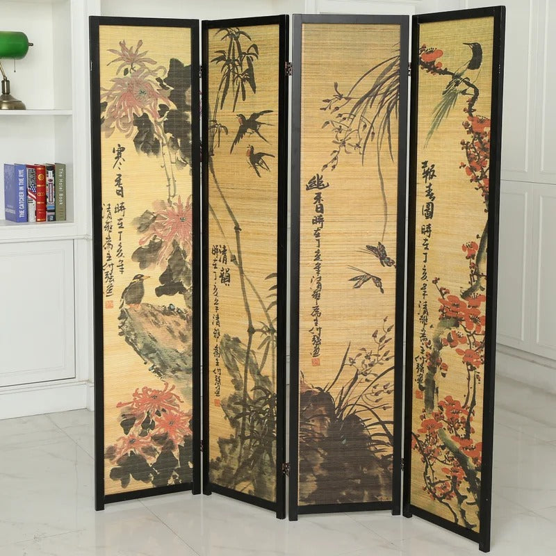 Wooden Partition: 67.75'' W x 69'' H 4 - Panel Solid Wood Folding Wooden Partition