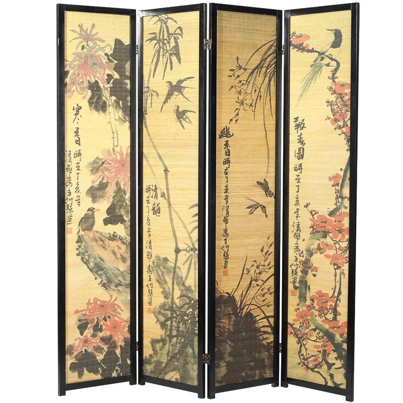 Wooden Partition: 67.75'' W x 69'' H 4 - Panel Solid Wood Folding Wooden Partition