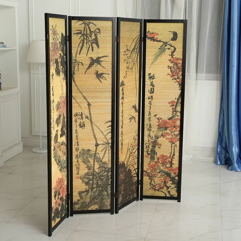 Wooden Partition: 67.75'' W x 69'' H 4 - Panel Solid Wood Folding Wooden Partition