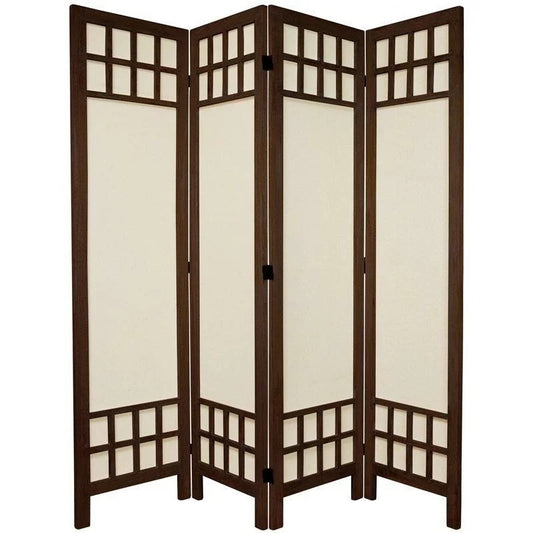 Wooden Partition: 69'' W x 67'' H 4 - Panel Solid Wood Folding Wooden Partition