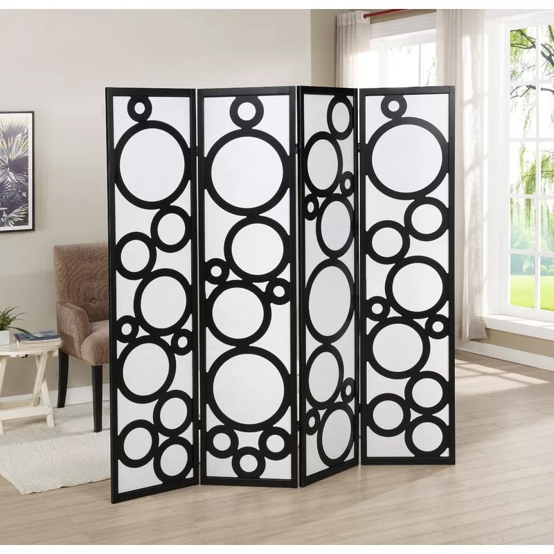 Wooden Partition: 70'' W x 70'' H 4 - Panel Solid Wood Folding Wooden Partition