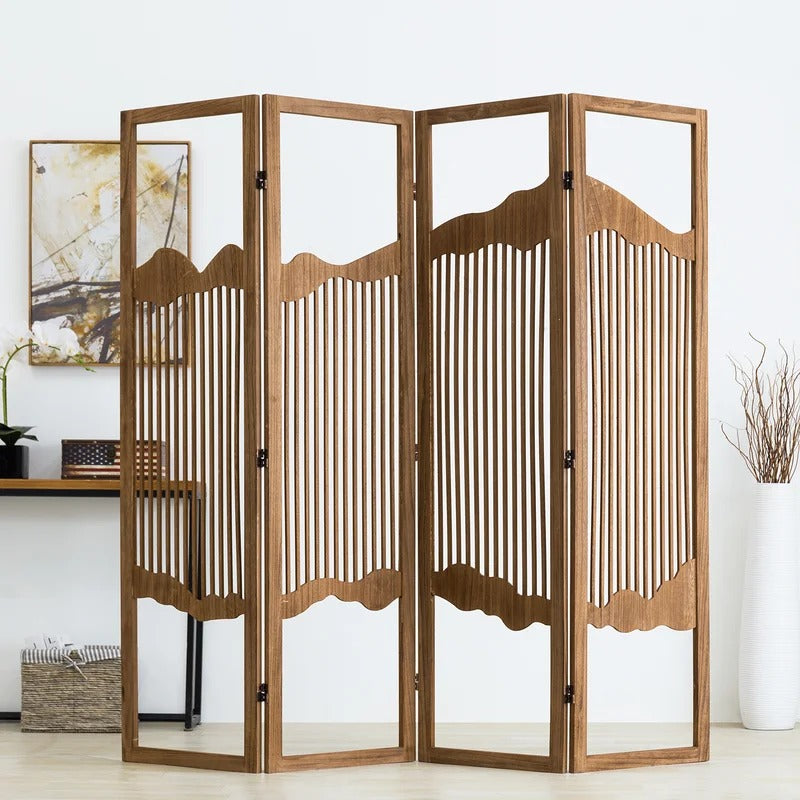 Wooden Partition: 71'' W x 67'' H 4 - Panel Solid Wood Folding Wooden Partition