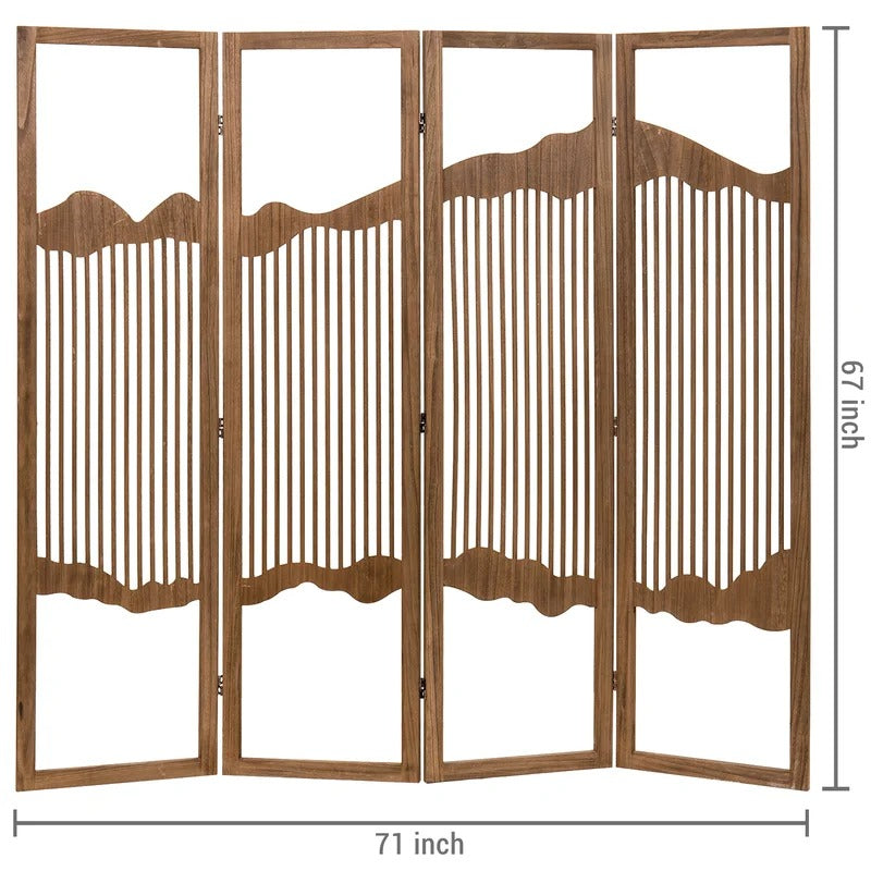 Wooden Partition: 71'' W x 67'' H 4 - Panel Solid Wood Folding Wooden Partition