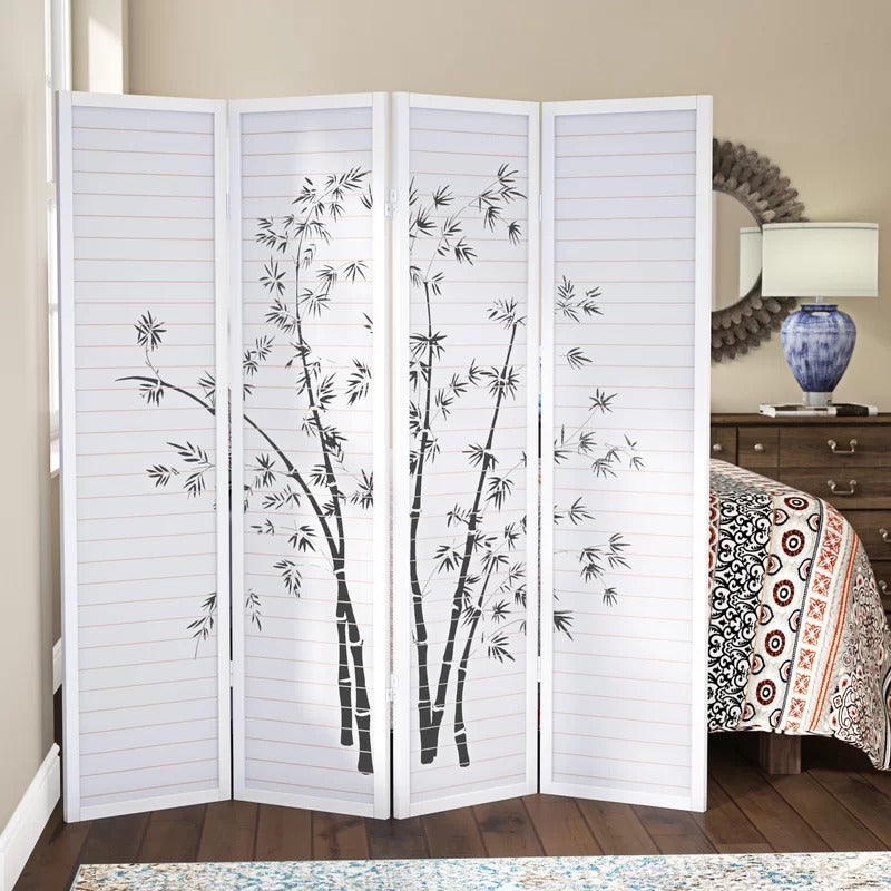 Wooden Partition: 72'' W x 71'' H 4 - Panel Folding Wooden Partition