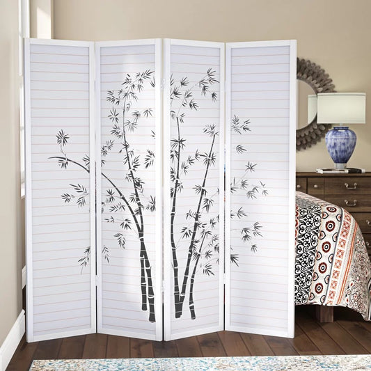 Wooden Partition: 72'' W x 71'' H 4 - Panel Folding Wooden Partition