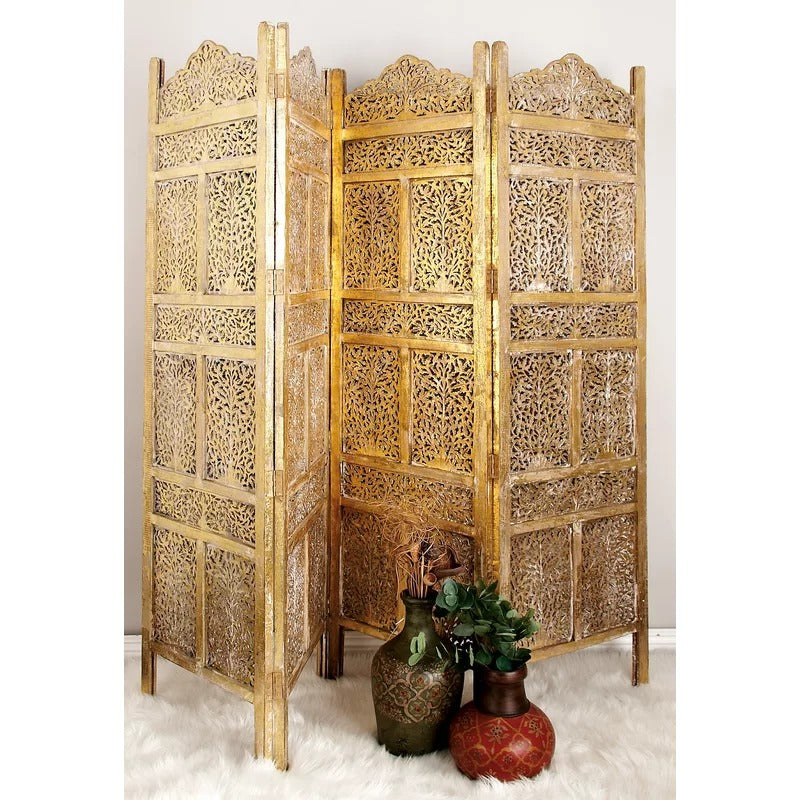 Wooden Partition: 80'' W x 71'' H 4 - Panel Folding Wooden Partition