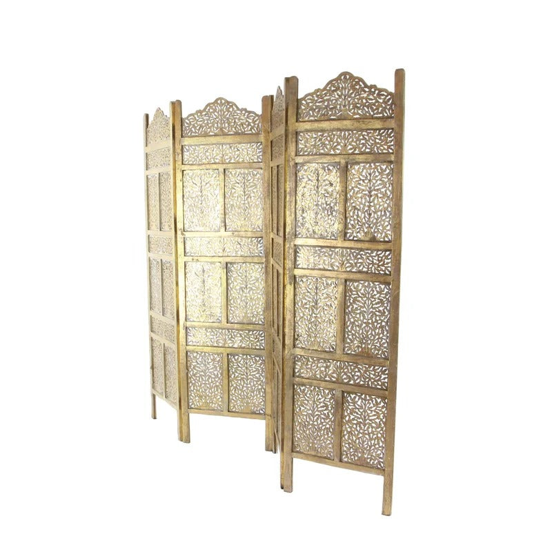 Wooden Partition: 80'' W x 71'' H 4 - Panel Folding Wooden Partition