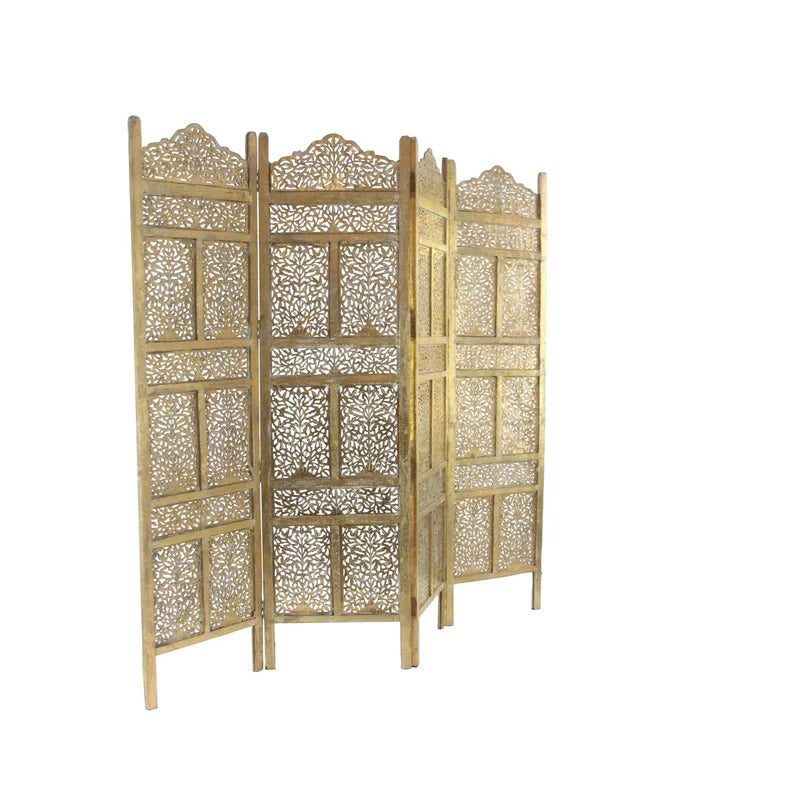 Wooden Partition: 80'' W x 71'' H 4 - Panel Folding Wooden Partition
