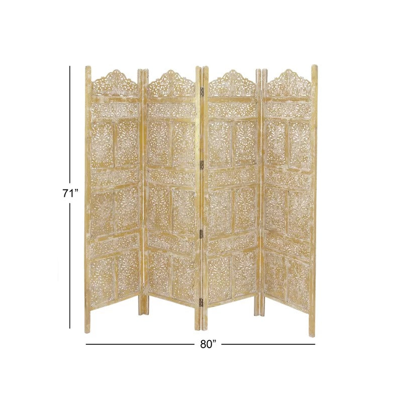 Wooden Partition: 80'' W x 71'' H 4 - Panel Folding Wooden Partition
