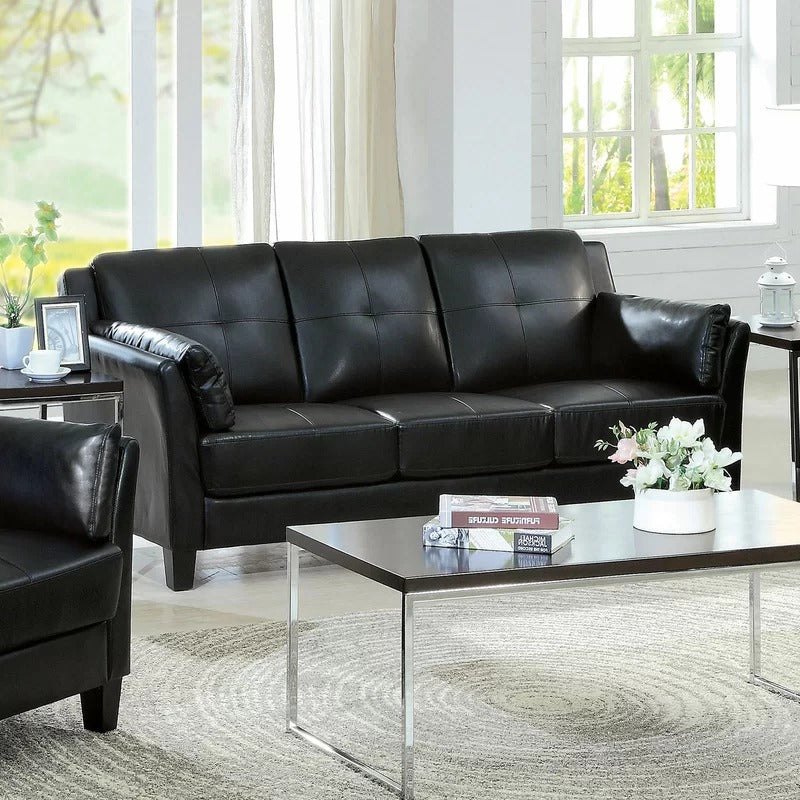 Wooden Sofa: Lesin 75.5'' Faux Leather Flared Arm Sofa