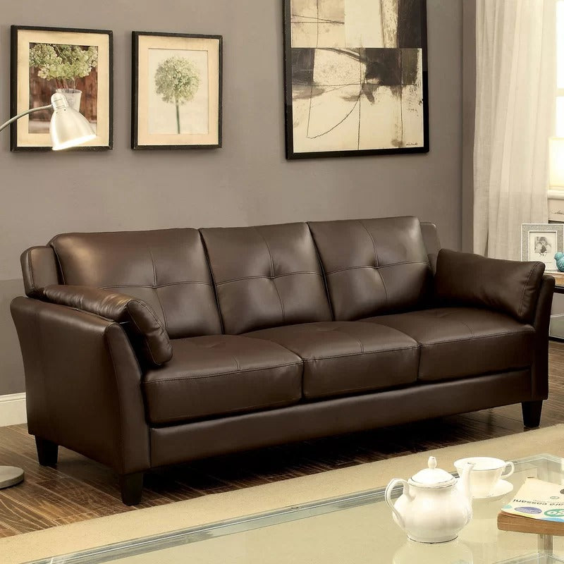 Wooden Sofa: Lesin 75.5'' Faux Leather Flared Arm Sofa