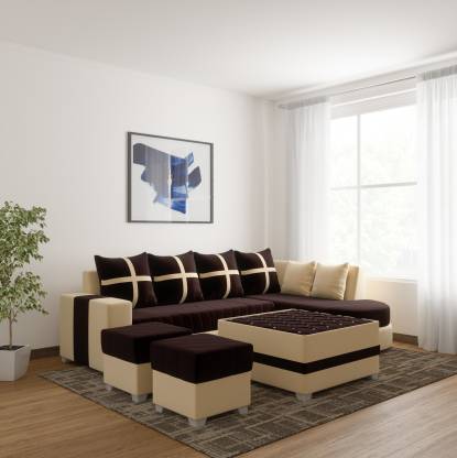L Shape Sofa Set:- Half Leatherette Sofa Set (White & Red)