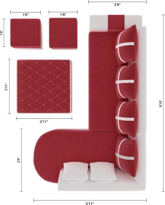 L Shape Sofa Set:- Half Leatherette Sofa Set (White & Red)