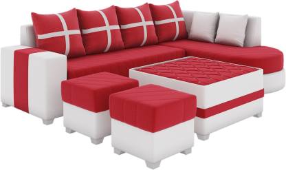 L Shape Sofa Set:- Half Leatherette Sofa Set (White & Red)