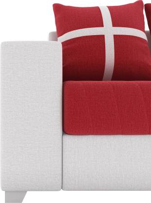 L Shape Sofa Set:- Half Leatherette Sofa Set (White & Red)
