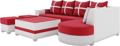 L Shape Sofa Set:- Half Leatherette Sofa Set (White & Red)