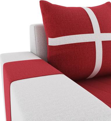 L Shape Sofa Set:- Half Leatherette Sofa Set (White & Red)