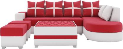 L Shape Sofa Set:- Half Leatherette Sofa Set (White & Red)