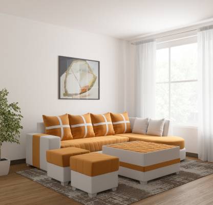 L Shape Sofa Set:- Half Leatherette Sofa Set (White & Red)