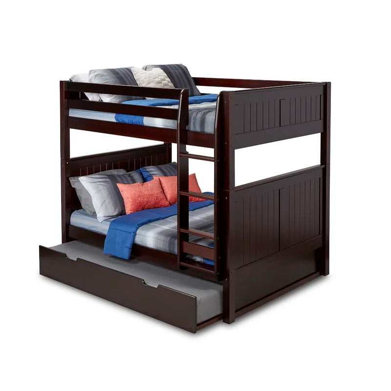 Kids Bed: Full Solid Wood Standard Bunk Bed with Trundle