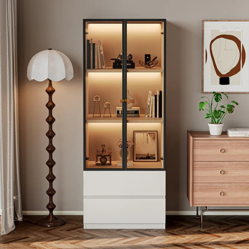 tv panel: 102" white modern entertainment set with tv panel, glass cabinet, LED lighting