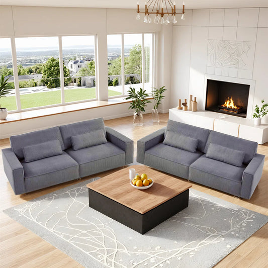 7 Seater Sofa Set: 105.5”L 2-Piece Corduroy Fabric Sofa Set