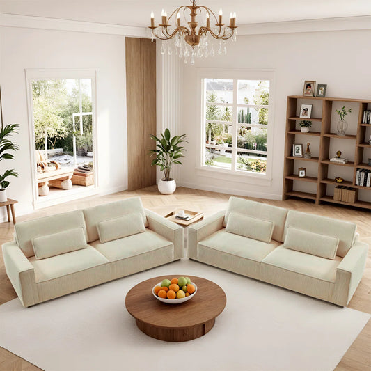 7 Seater Sofa Set: 2-Piece 105.5”L Corduroy Fabric Sofa Set for Modern Living Spaces