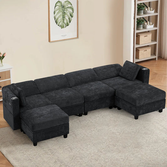 7 Seater Sofa Set: 110" U-Shape Modular Sectional with Stylish Sofa